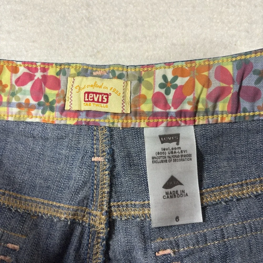 Levi’s Women’s Y2K Tab Twills Denim Shorts Size 6 With Belt Navy Cuffed Hem - Picture 2 of 6